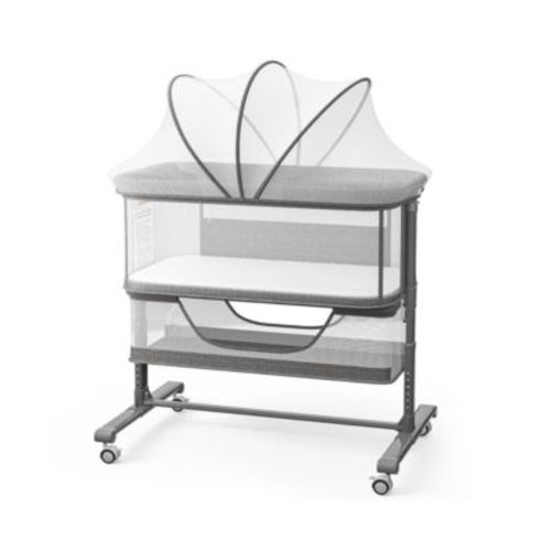 Baby 3-in-1 Bassinet Bedside Sleeper with Adjustable Height, Mosquito Net and Wheels