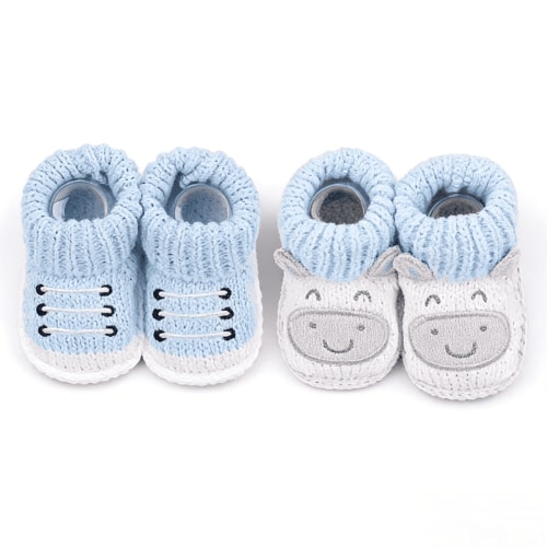 Newborn Knit Booties Soft Baby Sock Boots for Infant Boys Girls First Walkers 2 Pairs, 0-3 Months