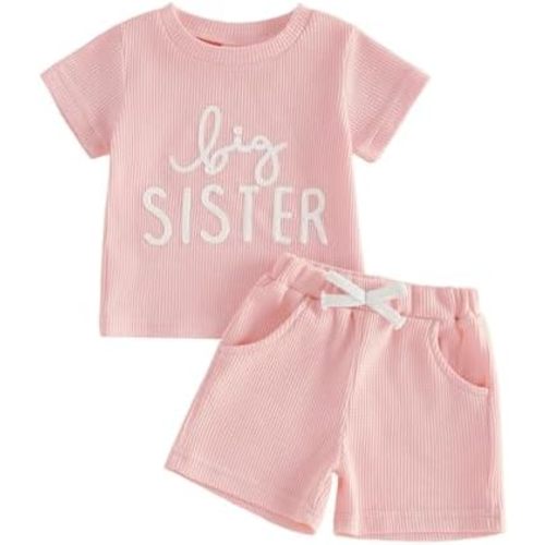 Ayalinggo Big Brother Little Brother Matching Outfits Short Sleeve Waffle T-shirt Top Shorts Set Big Lil Bro Sibling Clothes