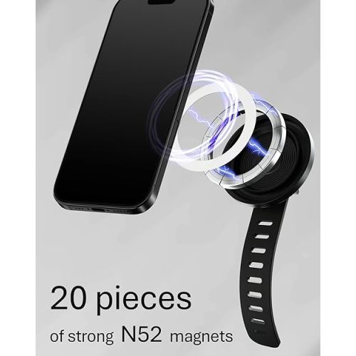 Magnetic Phone Holder for Stroller, Shopping Cart & Golf Push Cart | Handlebar Phone Mount for MagSafe | Strap with Strong Magnet for Mag Safe | Stroller Accessories for Uppababy, Nuna, Bugaboo...