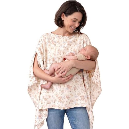 100% Muslin Nursing Cover, 360° Full Privacy Breathable Breastfeeding Cover, Multi-Use Lightweight Car Seat Canopy & Stroller Cover for Newborn Baby - Dusty Rose
