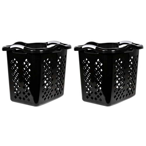 Home Logic 2 Bushel Lamper Plastic Laundry Basket with Silver Handles, Black, 2 Pack