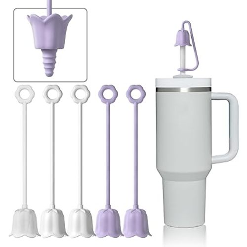 5Pcs Silicone Straw Covers for Stanley Yeti Tumbler Cup, Reusable Drinking Straw Cap Easy to Clean, Dust-Proof Flower Straw Topper Compatible for 6-10m/0.23-0.4inch Straws (Multi color A)
