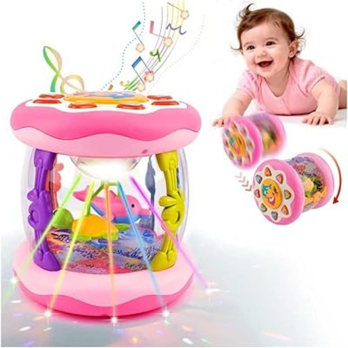 Baby Toys 6-12 Months Girl Gifts, Baby Aquarium Ocean Projector Rotating Light Up Musical Tummy Time Toy, Crawling Learning Infant Toy for Toddlers 1 2 Year Old, Birthday Newborn Shower Gifts