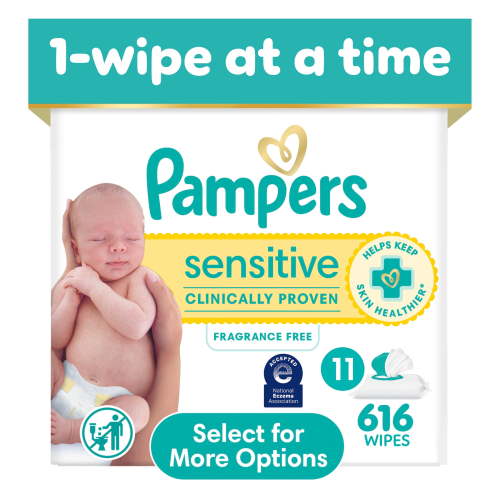 Pampers Sensitive Baby Wipes Unscented, 11 Pack, 616 Total Count (Select for More Options)
