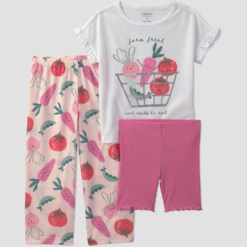 Carter's Just One You® Baby Girls' 3pc Farm Fresh Veggies Short Sleeve Poly Pajama Set - Pink/White 12M