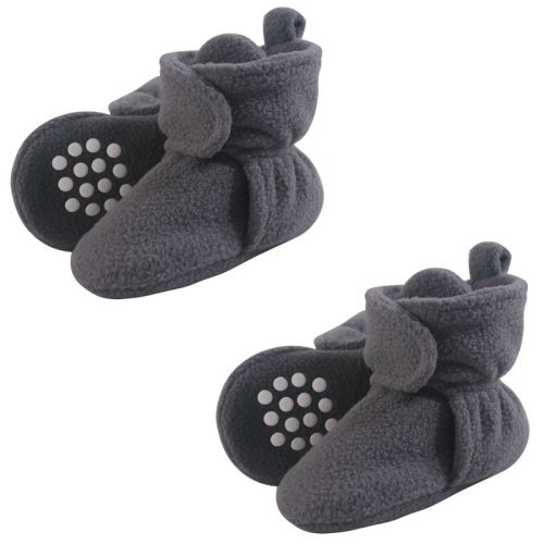 Luvable Friends Baby Cozy Fleece Booties, Charcoal 2-Piece, 0-6 Months