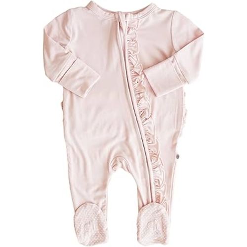Caden Lane Zippered Baby Footie Pajamas, Soft Onesie Bodysuit with Feet & Double Zipper for Easy Diaper Change, Infant, and Toddler Footed One-Piece Jumpsuit, Pale Pink, 0-3 Months