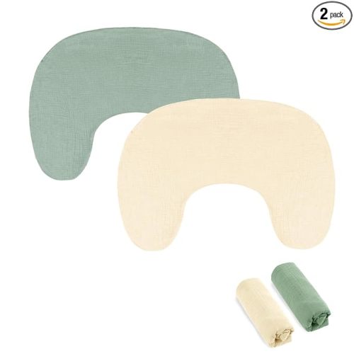 Hooyax Muslin New Nursing Pillow Covers 2 Pack, Soft and Breathable Nursing Covers for New-Designed Breastfeeding Pillows (Green Wheat)
