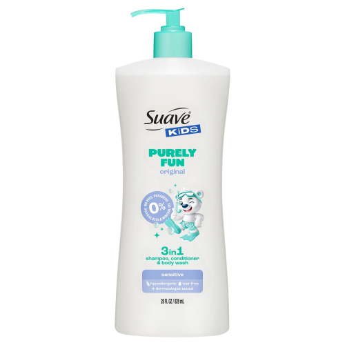 Suave Kids Purely Fun Original 3 in 1 Shampoo, Conditioner & Body Wash, Scented, 28 FL OZ