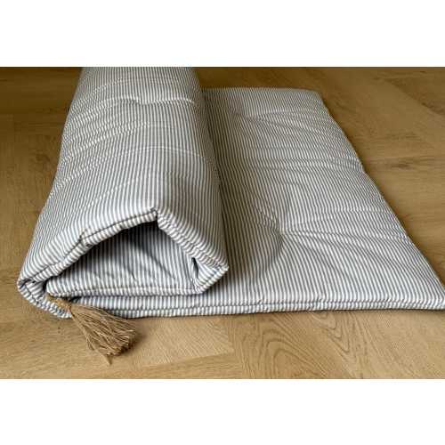 Natural Hemp Play Mat filled HEMP Fiber filler in natural cotton fabric / grey stripes / Blanky padded