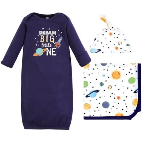 Hudson Baby Unisex Baby Gown, Swaddle Blanket and Cap or Headband