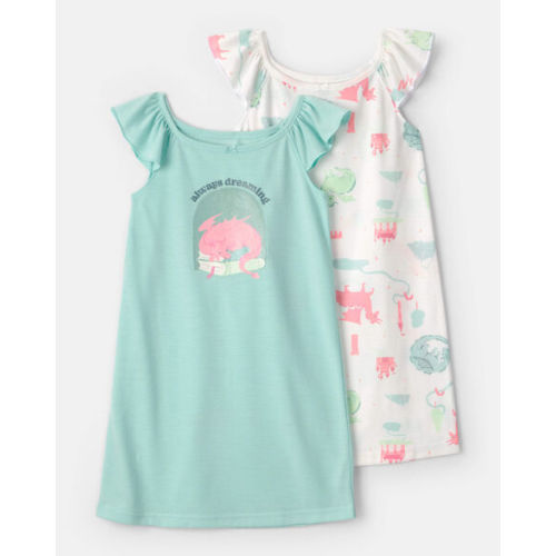 Girls 2-Pack Fairy Tale Dragon Loose Fit Night Gown - Blue/Ivory | Carter's