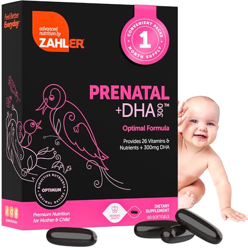 Zahler Prenatal Vitamin with DHA & Folate - DHA Supplements & Prenatal Multivitamin for Mother and Child - Kosher Prenatal DHA Prenatal Vitamins with Iron, Pre Natal Softgels 60 Count