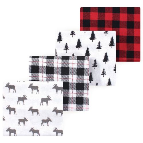 Luvable Friends Hudson Baby Cotton Poly Flannel Receiving Blankets 4pk, Forest Moose