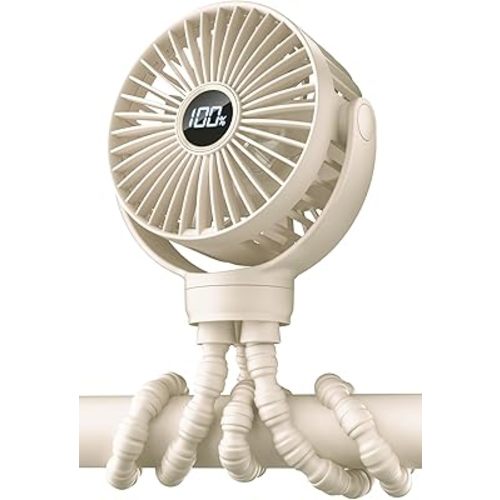 KIDEE Portable Stroller Fan, Mini Baby Fans Battery Operated, LED Display with 3 Speeds, Small Clip on Fan Desk Fans USB Rechargeable, Personal Handheld fans Fan for Travel Outdoor, Children Gifts