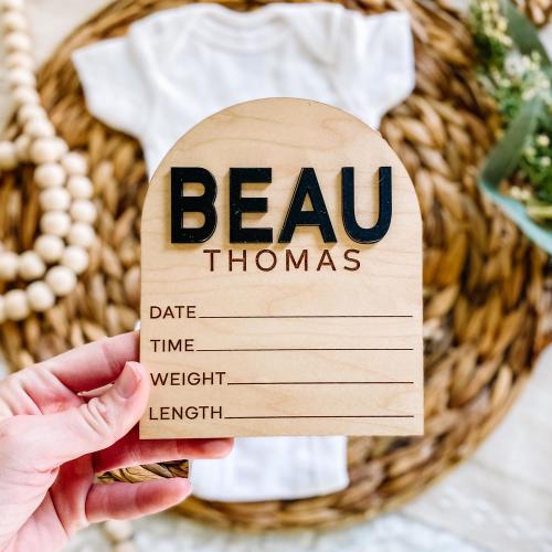 Custom Modern Birth Announcement Wood Hospital Sign - Newborn Birth Stat Circle - Milestone Card - Hello World Sign - 3D Wood Photo Prop