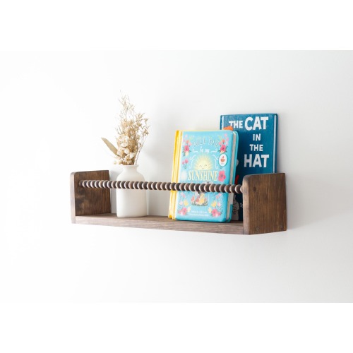Nursery Bookshelf Stained | Pine Shelf With Wooden Beads | Floating Shelf