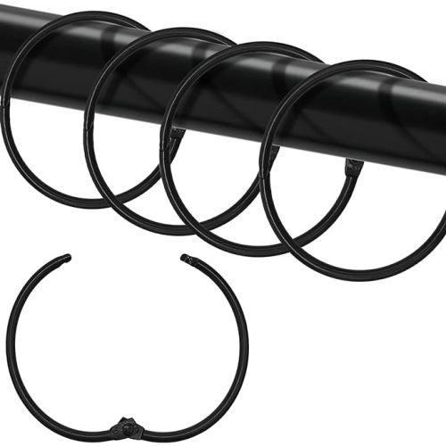 Shower Curtain Hooks Rings,24 Pcs Rustproof Metal Shower Hooks for Shower Curtain,Glide Smoothly Round Shower Rings for Curtain,Shower Curtain Rings for Bathroom Shower Rod,Snap Joint Design (Black)