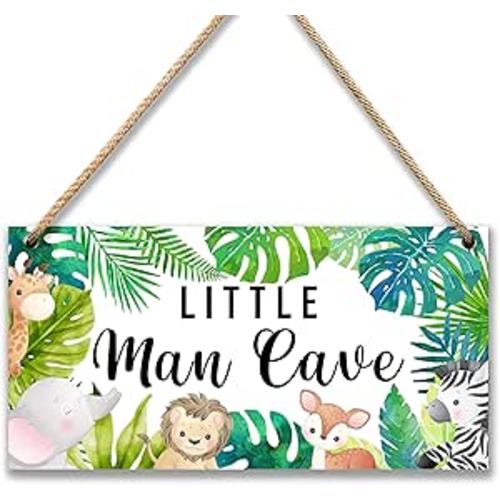 Woodland Nursery Room Decor for Baby Bedroom - Jungle Safari Animal Theme Little Man Cave Sign Wall Decor for Toddler Boy- 6"x12" -A09