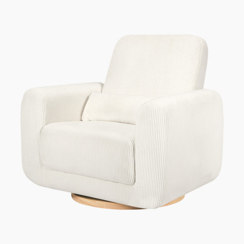 babyletto Tuba Extra Wide Swivel Glider - Ivory Corduroy With Light Wood Base