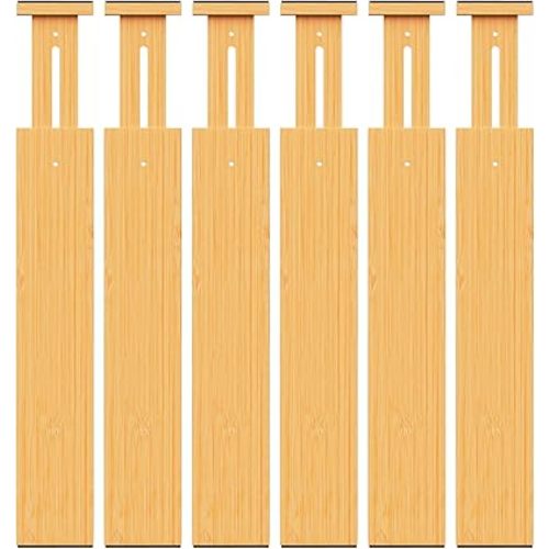 BAMBUROBA Bamboo Drawer Dividers, Adjustable Kitchen Drawer Organizer for Clothes,17-22" Expandable Drawer Organization Separators for Bedroom,Bathroom,Dresser and Office,6-Pack