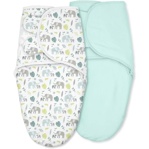 Baby Swaddles for Newborn Organic Cotton,Soft & Snug Newborn Velcro Swaddle 0-3 Months Sleep Sack Helps Calm Startle Reflex, 2-Pack Wrap Nursery Swaddling Blankets Sage Elephant