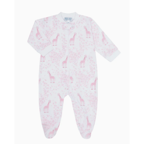 Pink Giraffe Print Zipper Footie (0-3)