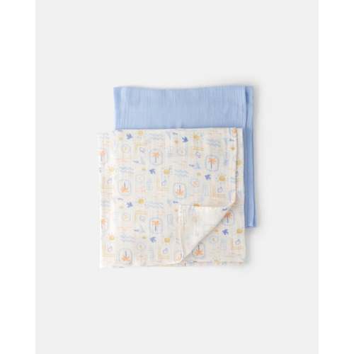 2-Pack Muslin Swaddle Blankets - Blue/White | Carter's