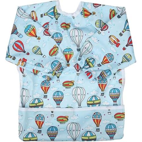 Baby Bib Sleeved Shirt With Pocket 1-3 years old Toddler Painting Drawing (Hot Air Balloon)