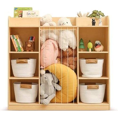 OOOK Stuffed Animal Storage, 3-Tier Cube Storage Organizer, Montessori Toy Shelf, Kids Bookshelf and Toy Organizer for Playroom, Nursery, Daycare, Preschool