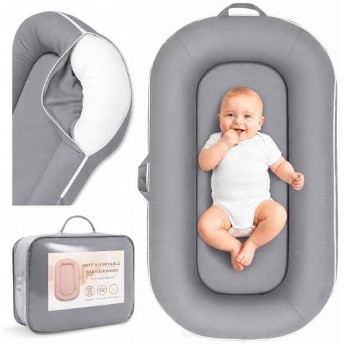 Baby Lounger for Newborns 0-24 Months, Grey Infant Support Cushion