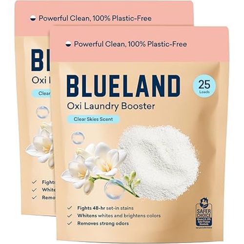 BLUELAND Oxi Laundry Booster Powder Refill 2-Pack, Clear Skies Scent, 50 Loads, 35.2 oz, Plastic-Free, Eco Friendly, Oxy Cleaner, Stain Remover