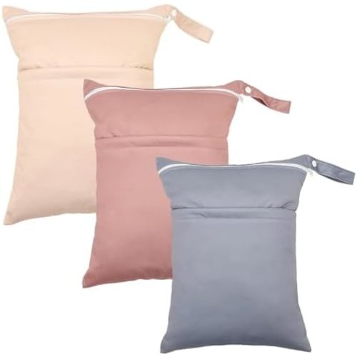 Wet Dry Bag Reusable Waterproof Swimming Bag Travel Beach Pool Yoga Gym Bag for Baby Cloth Diaper Swimsuits Wet Clothes Two Zipper Pockets 3 Pack 3L25