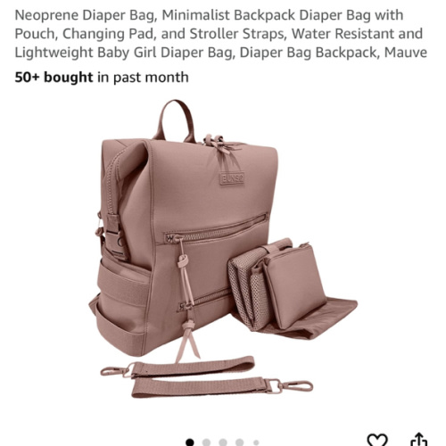 BUNSO Baby Neoprene Diaper Bag, Minimalist Backpack Diaper Bag with Pouch, Changing Pad, and Stroller Straps, Water Resistant and Lightweight Baby Girl Diaper Bag, Diaper Bag Backpack, Mauve