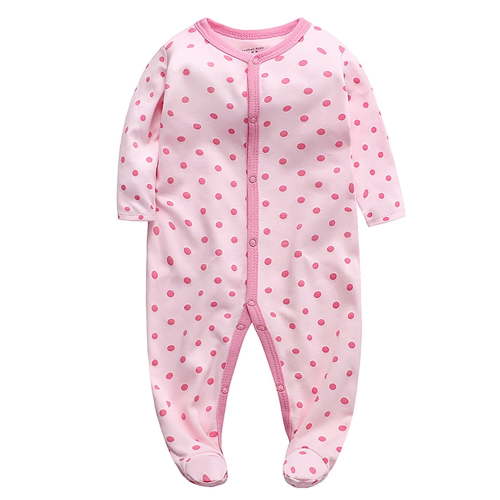 WIBACKER Newborn Baby Footed Pajamas 100% Cotton Infant Baby Snap Sleepers for Sleep and Play Footies 0-12 Months - 1PC Polka Dots