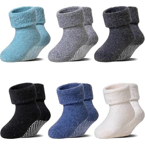 6 Pairs Baby Boy Girl Non Slip Socks Child Toddler Winter Thick Soft Wool Kids Warm Socks with Grips