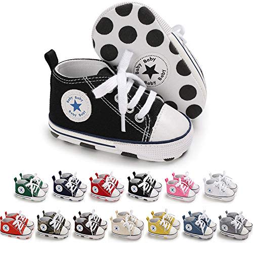 Meckior Baby Girls Boys Canvas Sneakers Soft Sole High-Top Ankle Infant First Walkers Crib Shoes