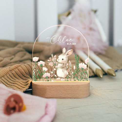 Personalised Children's Cute Bunny Night Light | LED Lamp | Nursery Decor | Baby Girl | Gift For New Baby | Name Sign | Bedroom Decor