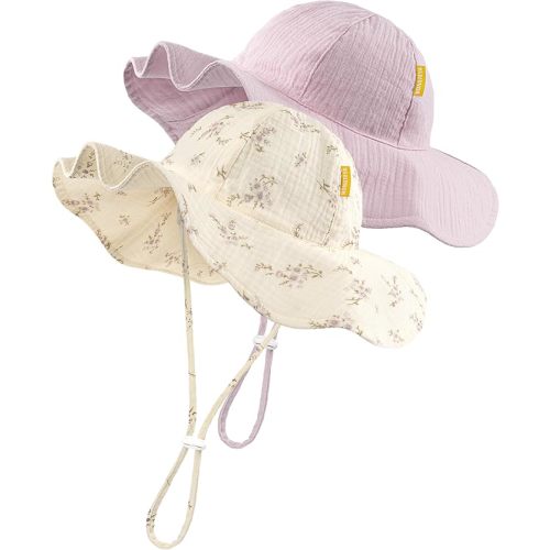 HONGTEYA Baby Sun Hat Muslin Toddler Bucket Hat for Girls Boys Infant Wide Brim Sun Protection UPF 50+