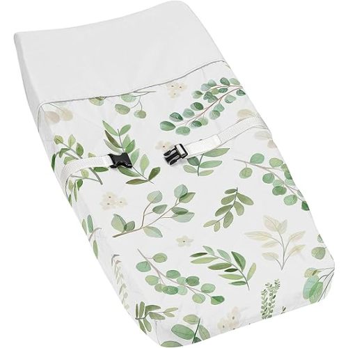Sweet Jojo Designs Floral Leaf Girl Baby Nursery Changing Pad Cover - Green and White Boho Watercolor Botanical Woodland Tropical Garden