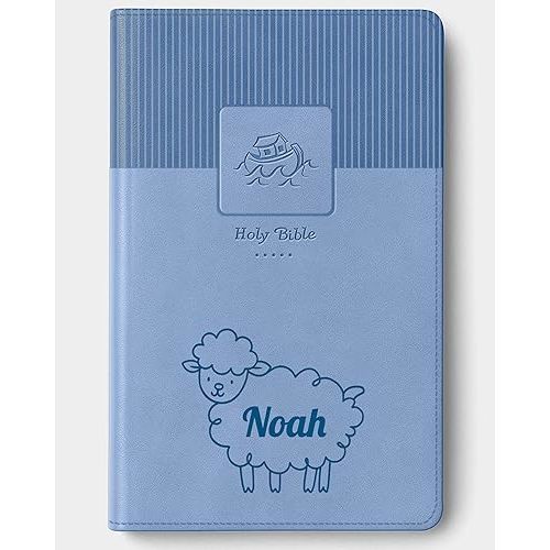 Hope Harbor Personalized Baby’s Bible with Custom Name Printed, Red Letter Edition, Comfort Print, Faux Leather Cover, Blue