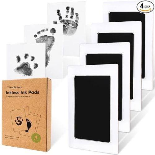 4-Pack Inkless Baby Hand and Footprint Kit - Mess Free Ink Pad for Newborn Keepsake, Dog Nose & Paw Print Kit, Clean Touch Ink Pad for Baby Hand & Footprints, Ideal New Mom Gifts (Jet Black)