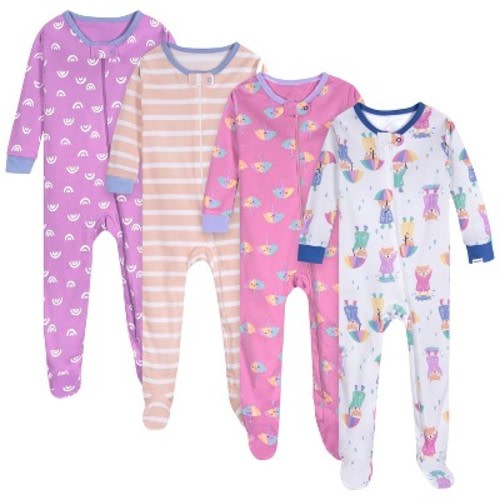 Onesies Brand Baby Girls' 4-Pack Union Suits, Rainy Day, 6-9 Months