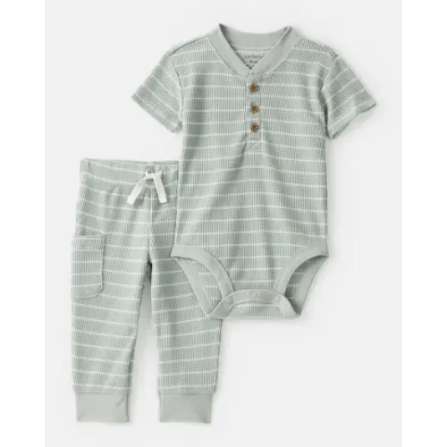 Baby Boy Stripe Thermal Bodysuit & Pant Set - Green | Carter's