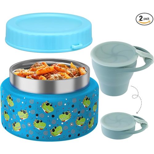 10oz Soup Thermo for Hot Food Silicone Snack Cup Set for Kids Lunch Thermo Leak-Proof Vacuum Stainless Steel Wide Mouth Food Jar for School Travel