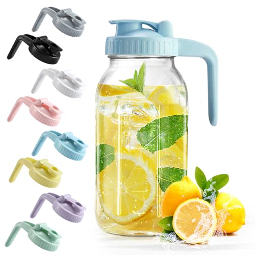 Mason Jar with Pour Spout Lid V-shaped, 2 Quart Iced Tea Pitcher Double Leak Proof, 64 oz Drink Pitcher for Breastmilk, Sun Tea, Juice, Coffee Creamer