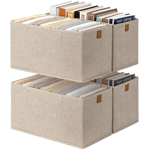 StorageWorks Narrow Storage Bins for Closet Shelves, Brown&Beige, 4-Pack