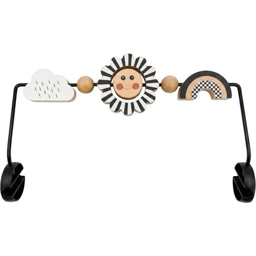 Baby Bouncer Toy Bar Compatible with Baby Bjorn Bouncers, Durable Natural Wooden Toy Bar for Baby Bouncer Attachment, Rotatable Sensory Toy Gifts for Babies (White and Black)