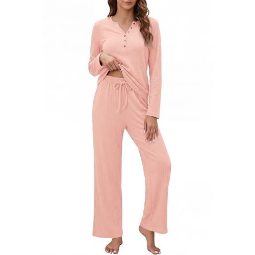OUGES Women's Maternity Nursing Pajamas Sets Pregnancy Delivery Lounge Pjs | 100% Cotton, Breathable, Nursing Postpartum Pajamas Tops for Breastfeeding, Elastic Waistband Pants, Button, Lounge Pjs Sets